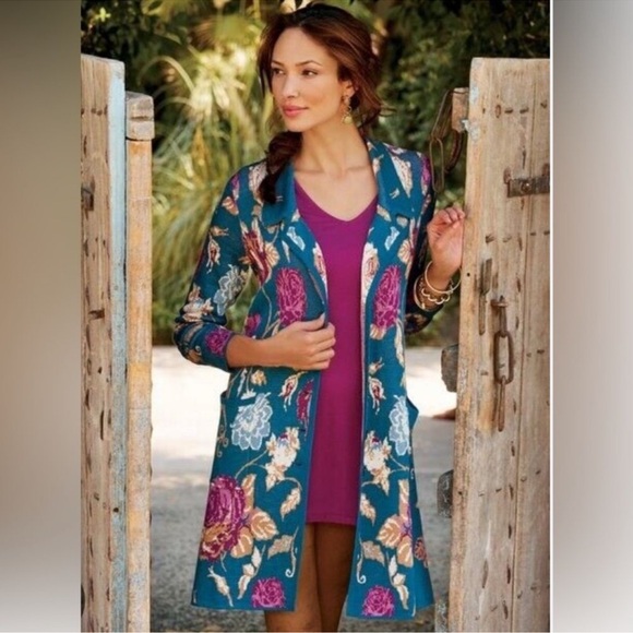 Soft Surroundings Sweaters - Soft Surroundings Fairy Glen Cardigan size Small 4/6 Long Floral Sweater Size XL